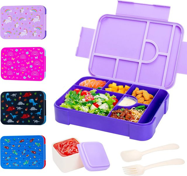 YOCITY Bento-Lunchbox-Set mit Besteck, auslaufsicher und mit Unterteilungen, Blau oder Lila - Bild 1