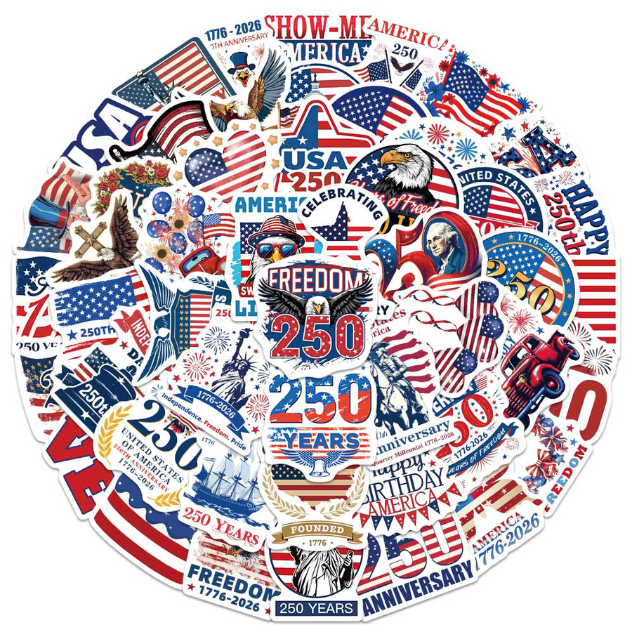 PickJoy USA Patriotische Jubiläums-Aufkleber, 50-teiliges Set - Bild 2