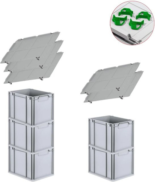 PROREGAL Spar Set 5x Eurobox Nextgen Economy mit Auflagedeckel und 4x Schiebeschnappverschlüssen in Grün, H x B x T: 32 x 30 x 40 cm, 30 Liter pro Box - Bild 1