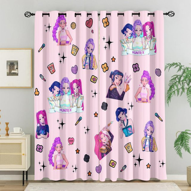 Hasbro Kpop Anime Girls Blackout-Vorhänge, 2 Stück, rosa, lichtblockierend und Sonnenschutz für Schlafzimmer und Wohnzimmer - Bild 1