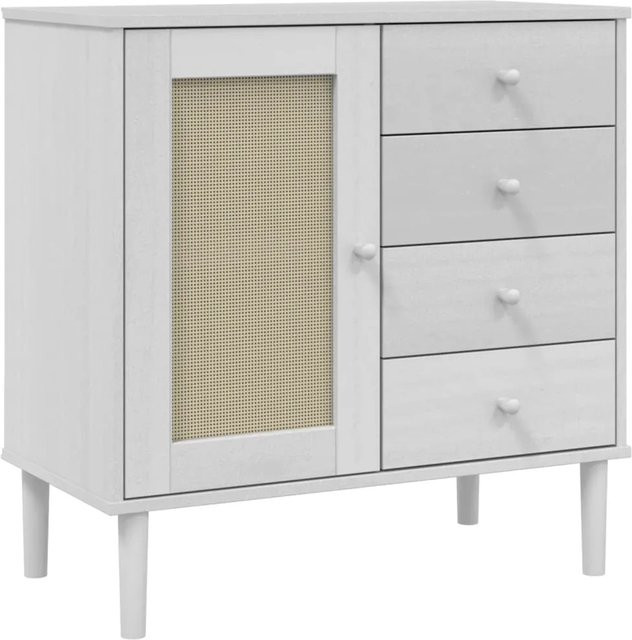 vidaXL Sideboard SENJA in Weiß mit Rattan-Optik und Wiener-Geflecht-Design aus Kiefernholz, B/T/H: 80 x 40 x 80 cm - Bild 1
