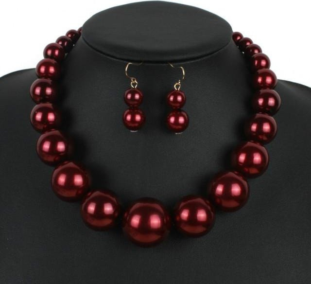 Wucifang Jewelry Schmuck-Set, Halskette und Ohrringe, Perle, bordeaux, Damen - Bild 1