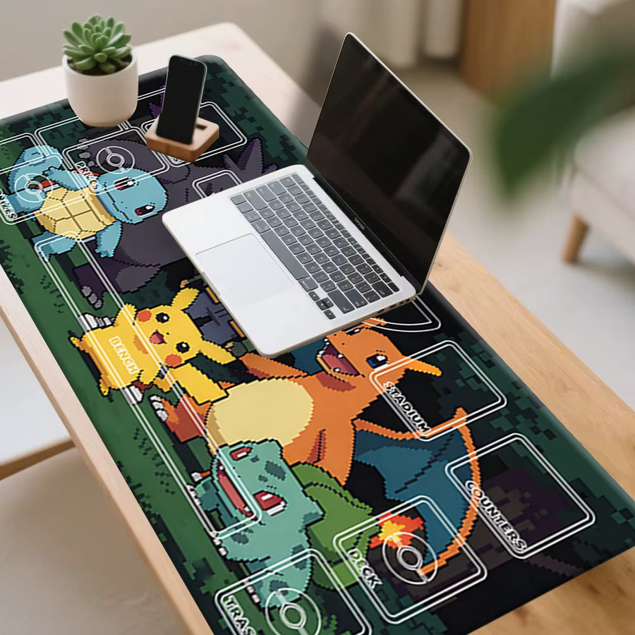 Potdemiel Pokemon TCG Spielmatte mit Ash & Charizard Pikachu Pixel-Wald-Design, Sammelkartenspiel-Matte - Bild 2