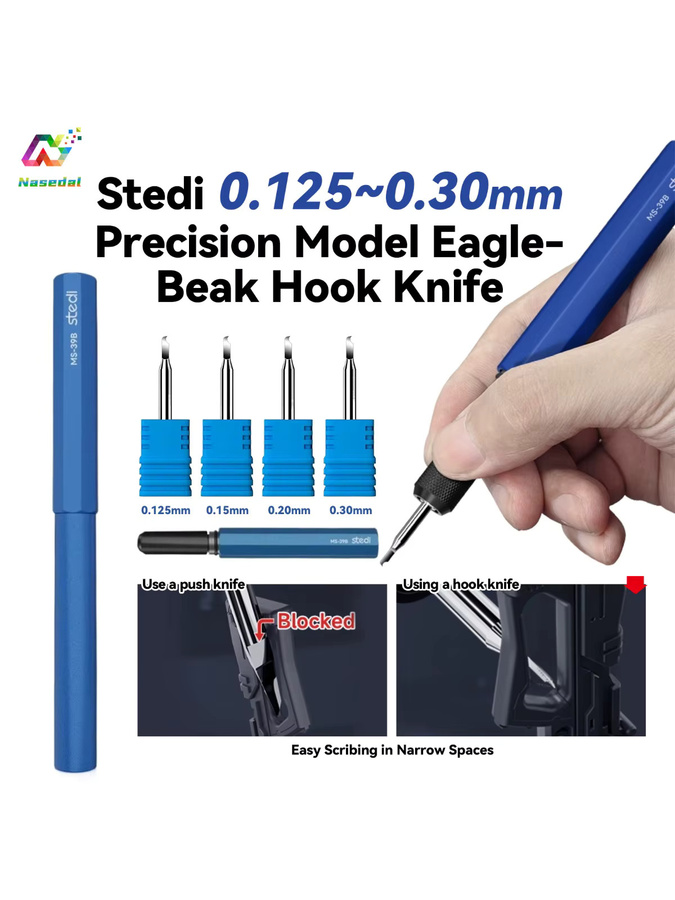 Stedi Präzisions-Adler-Schnabel-Hakenmesser aus gehärtetem Stahl in Blau für Modellbau und Handwerk - Bild 5