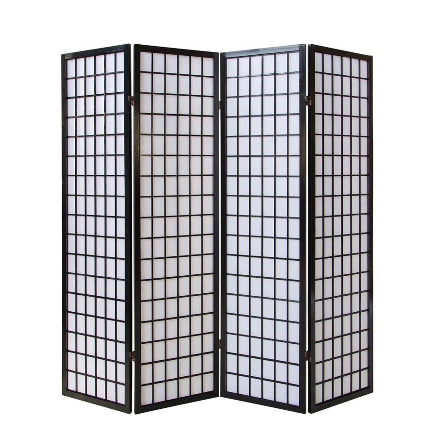 Homestyle4u 4-tlg. Shoji Paravent aus Holz und Reispapier in Schwarz, Höhe: 176 cm, Breite: 175 cm - Bild 2