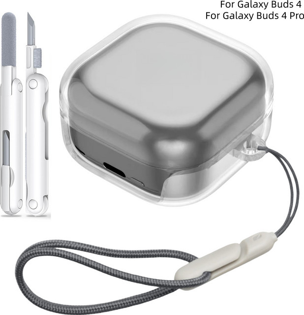 Transparente TPU Schutzhülle für Samsung Galaxy Buds 4 und Buds 4 Pro mit Trageband und Reinigungsset - Bild 1