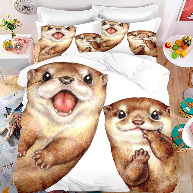 Bettwäsche-Set mit Otter-Motiv aus Mikrofaser, Weiß, B/H: 140 x 200 cm - Bild 1