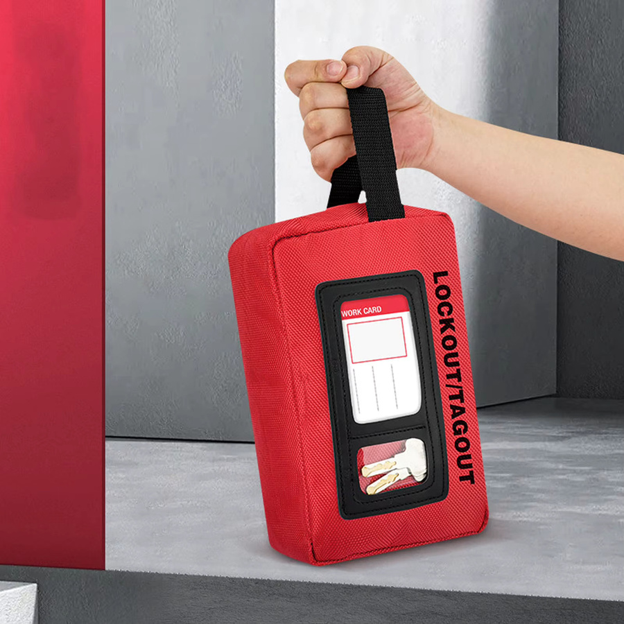 VGEBY Lockout Tagout Aufbewahrungstasche aus Polyester in Rot mit großem Fassungsvermögen und Klettverschluss, B/T/H: 20,0 x 12,0 x 8,0 cm - Bild 2