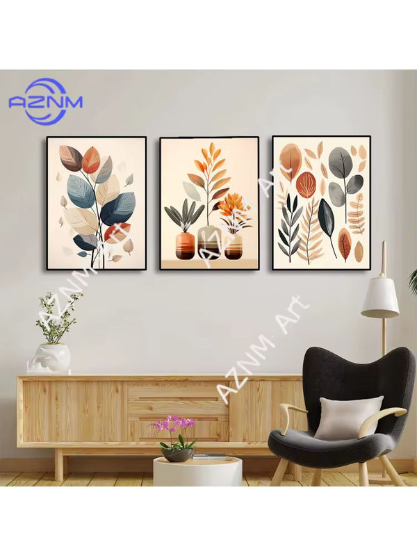 Potdemiel Retro Leinwandbild mit Blättern und Vase in abstrakter Floral-Optik, mehrfarbig, Wandkunst für dein Wohnzimmer - Bild 6