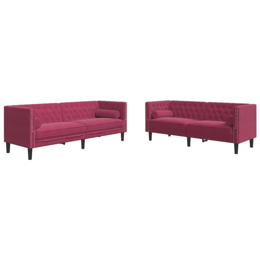 vidaXL 2-teiliges Chesterfield-Sofa-Set aus rotem Samt mit 2-Sitzer und 3-Sitzer inklusive Nackenrollen und Zierkissen - Bild 2