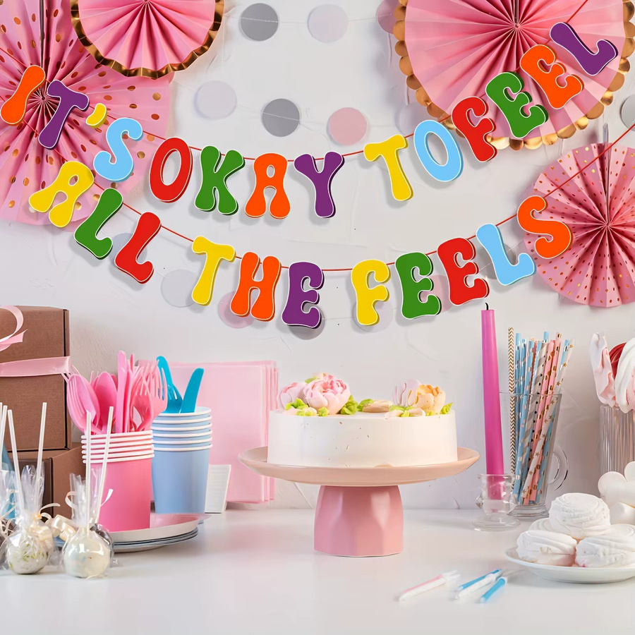Inside Party Decorations Birthday Banner It's Okay To Feel All The Feels in Rot und Mehrfarbig - Bild 2