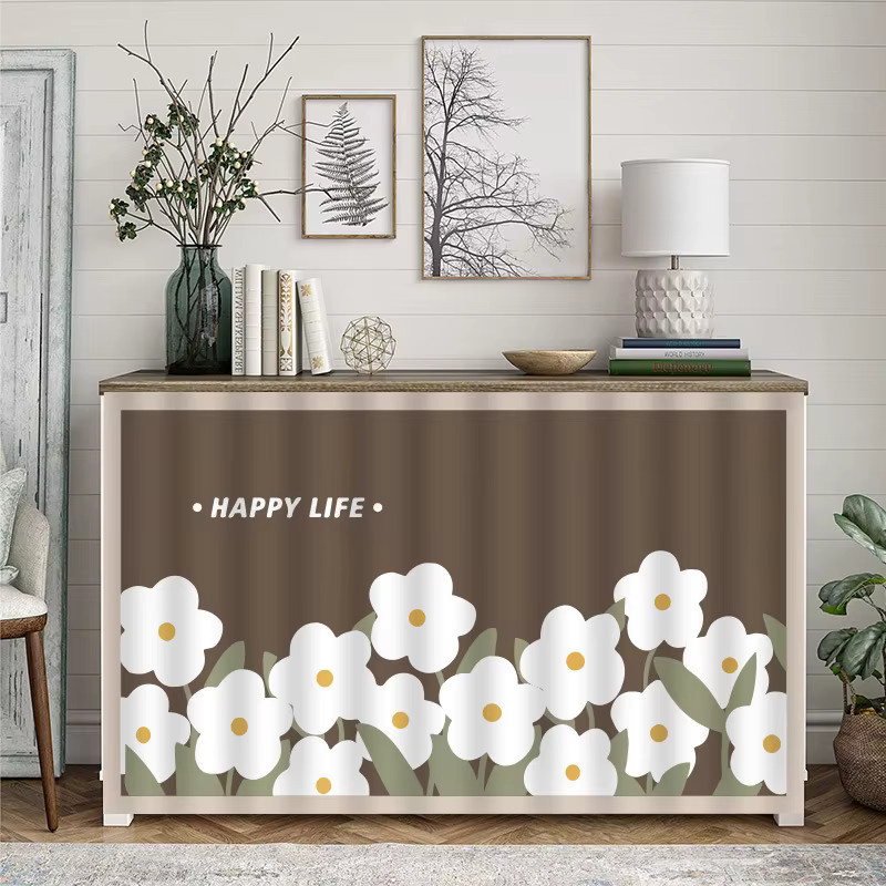 VIKAMA Schrankvorhang für die Küchentheke mit floralem Design, selbstklebender Staubschutz und Schattenvorhang, Breite: 70 cm, Höhe: 50 cm - Bild 2