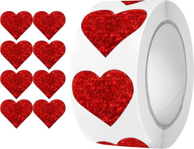 500 rote Herz-Aufkleber aus Papier für Valentinstag und Dekoration, Durchmesser: 2,5 cm - Bild 1