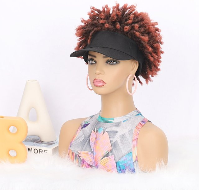Jeedou Afro-Puff-Perücke, kurzes Kinky-Haar mit Baseballkappe, Damen - Bild 1