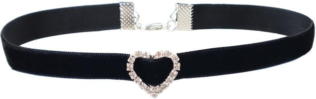 Halskette Punk Vintage, schwarzer Samt, Kristall-Liebesherz, Strasssteine, Damen - Bild 1