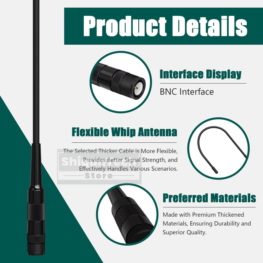 RONGYIN AM-771 Flugfunkantenne 108-136 MHz mit BNC-Anschluss in Schwarz, Hochleistungs-Softantenne für IC-A6, IC-A24E, IC-A16 und FTA-550L Funkgeräte - Bild 3