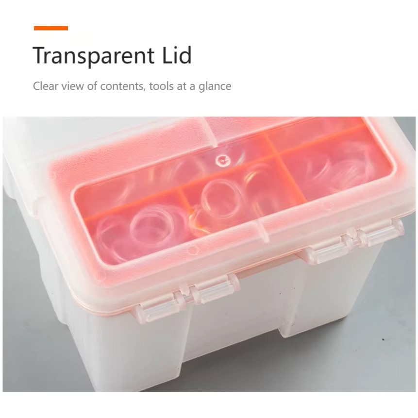 Tragbarer Kunststoff-Werkzeugkasten in Transparent mit Mehrfachfächern zur Aufbewahrung von Schrauben, Metallteilen und Hardware - Bild 2