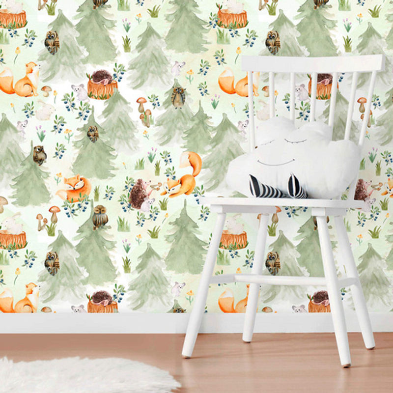 K&L Wall Art Vintage Vliestapete mit Waldtieren Fuchs Eule Hase in Mehrfarbig und Matt - Bild 2