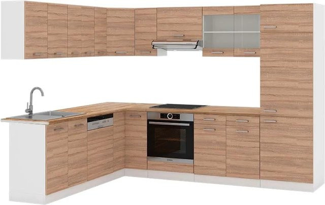 Vicco R-Line Eckküche Sonoma Eiche und Weiß, B/T/H: 227 x 287 x 207 cm - Bild 1