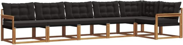 vidaXL Outdoor-Sofagarnitur 6-teilig aus Akazienholz und Textilene in Schwarz und Natur mit Kissen und Armlehnen - Bild 1