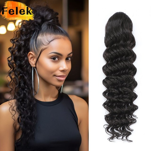 Felek Pferdeschwanz-Extensions, 24 Zoll, synthetisch, schwarz, lockig, Damen - Bild 1