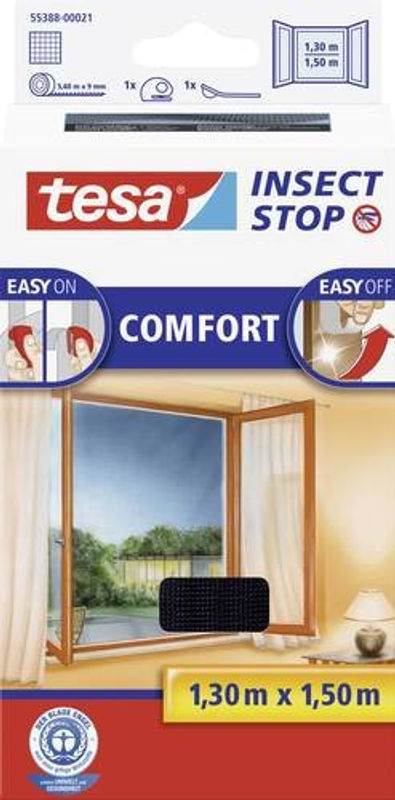 tesa Insect Stop Premium Klett-Fliegengitter aus Polyester, Breite: 150 cm, Höhe: 130 cm, anthrazit - Bild 2
