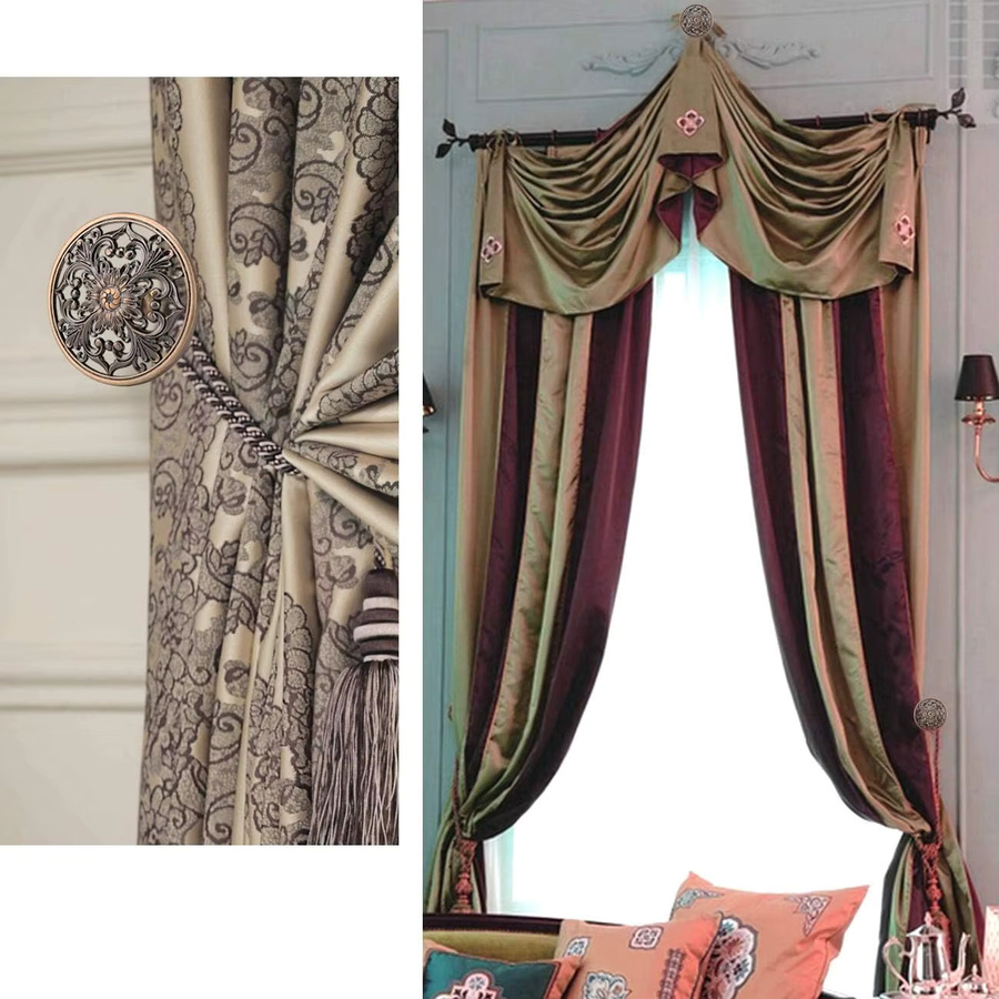 Lewondr Vorhanghalter 2er-Set in Bronze, Wandmontierte Haken im Vintage-Stil mit antikem Blumenmuster aus Metall - Bild 2
