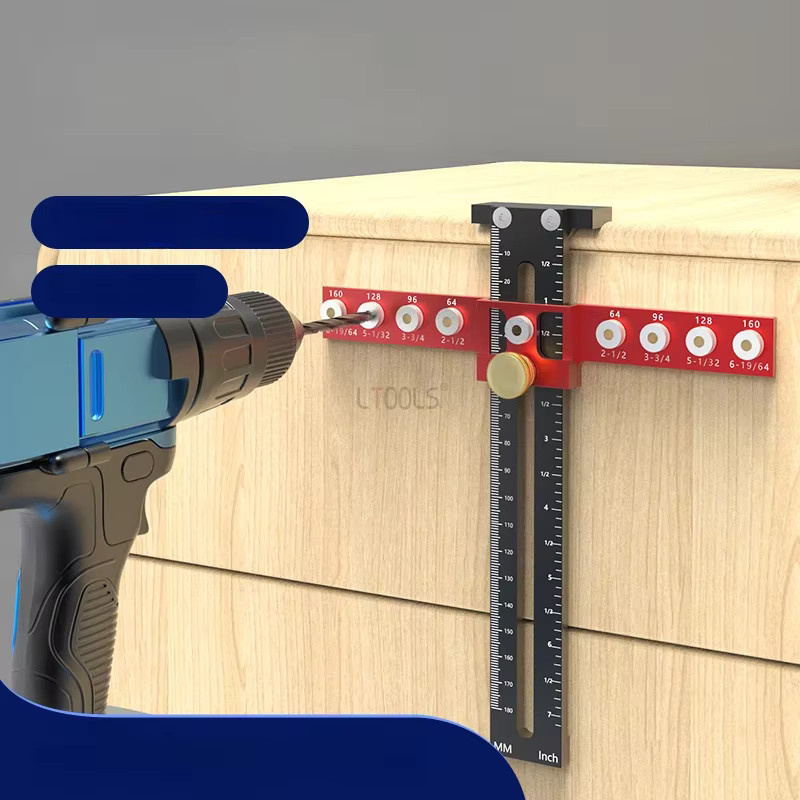 LTOOLS Verstellbares T-förmiges Lochstanze-Positionierwerkzeug für Holzbearbeitung in Rot - Bild 4