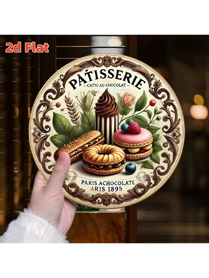 Potdemiel Vintage Parisian Baking Shop Metallwandkunst rund, Durchmesser: 19,81 cm, Multicolour - Bild 6