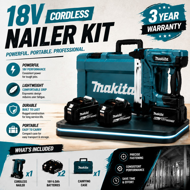 Makita DFN350 Akku-Nagelpistole für 15-30mm Nägel mit 18V 6Ah Akku - Bild 1