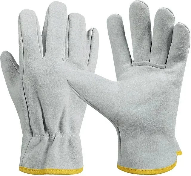 Hitzebeständige Schweißhandschuhe aus echtem Schafsleder in Weiß und Grau für flammhemmenden Schutz in Industriequalität - Bild 1