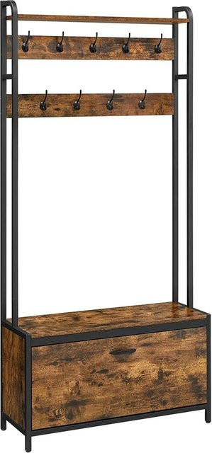 Vasagle Garderobenständer mit Sitzbank im Industriestil, Braun-Schwarz, B/T/H: 30 x 85 x 180 cm - Bild 1