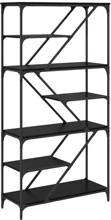 vidaXL Bücherregal in Schwarz und Eichen-Optik, modernes Standregal aus Holzwerkstoff und Metall, B/T/H: 91 x 36 x 176 cm