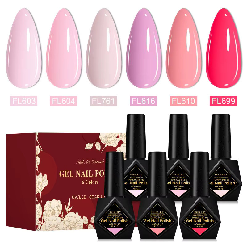 Four Lily Gel-Nagellack-Set, 6-teilig, Rosa, Glänzend, Unisex - Bild 1