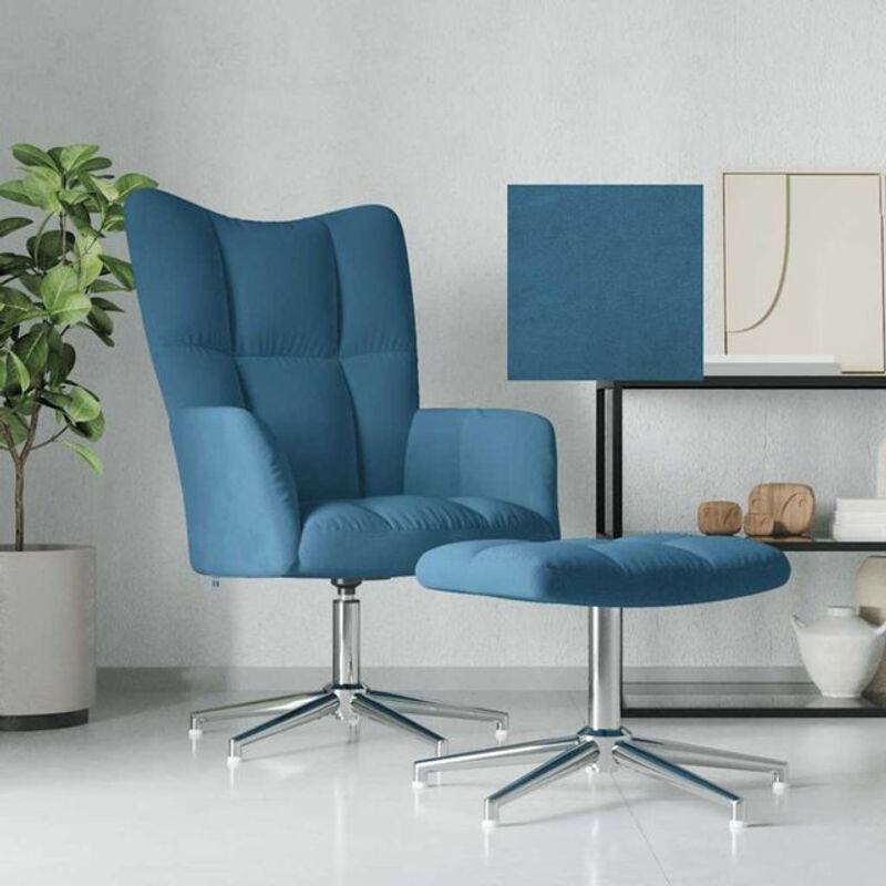 Vidaxl Relaxsessel mit Hocker aus blauem Samt und modernem Design - Bild 1