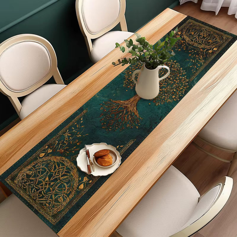 VIKAMA Tischläufer Goldener keltischer Baum des Lebens mit floralem Ethnic-Design, Breite: 33 cm, Länge: 90 cm - Bild 3