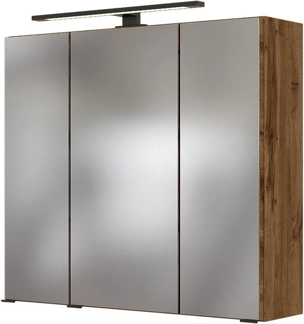 Held Möbel Spiegelschrank Rom in Wotaneiche mit 3D-Effekt, LED-Beleuchtung und Steckdose, Breite: 70 cm, Höhe: 64 cm, Tiefe: 20 cm - Bild 1
