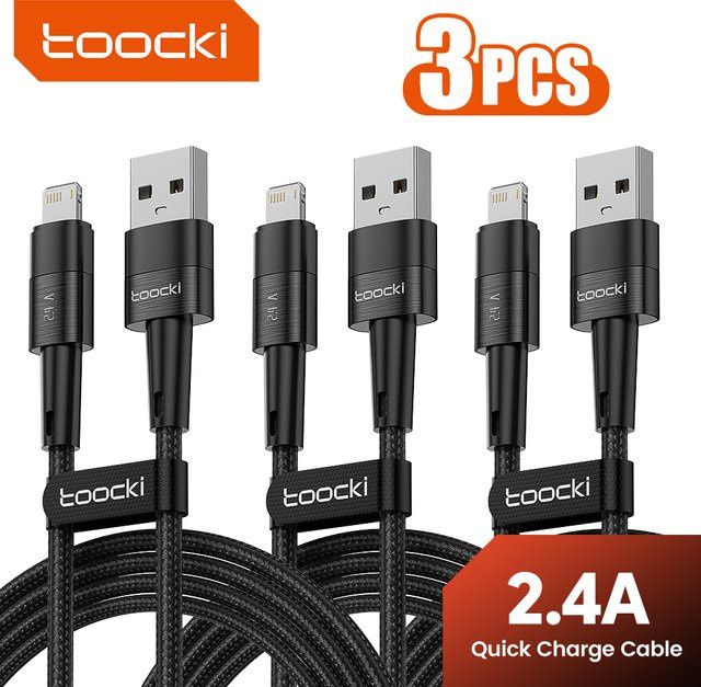 Toocki USB-A auf Lightning Schnellladekabel für iOS Geräte in Schwarz - Bild 1