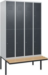 C+P Doppelstock-Spind Classic PLUS Sitzbank mit 4 Abteilen, Buche-Hartholz und Zylinderschloss, B/T/H: 212 x 120 x 81,5 cm - Bild 1