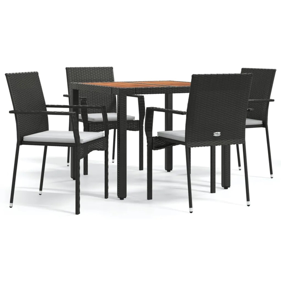 vidaXL 5-teilige Garten-Essgruppe aus Poly-Rattan und massivem Akazienholz in Schwarz und Cremeweiß - Bild 2