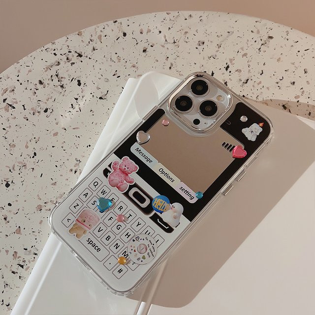 Retro-Telefonhülle mit Make-up-Spiegel und Diamant-Aufklebern für iPhone 11 bis iPhone 16 Pro Max von MUQGEW - Bild 1