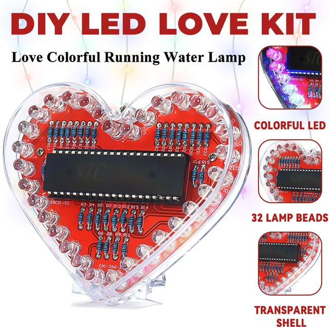 udevqal LED Herzförmiges Fließlicht, DIY Elektronik-Bausatz, mit 32 farbigen LED-Lichtern, batteriebetrieben - Bild 1