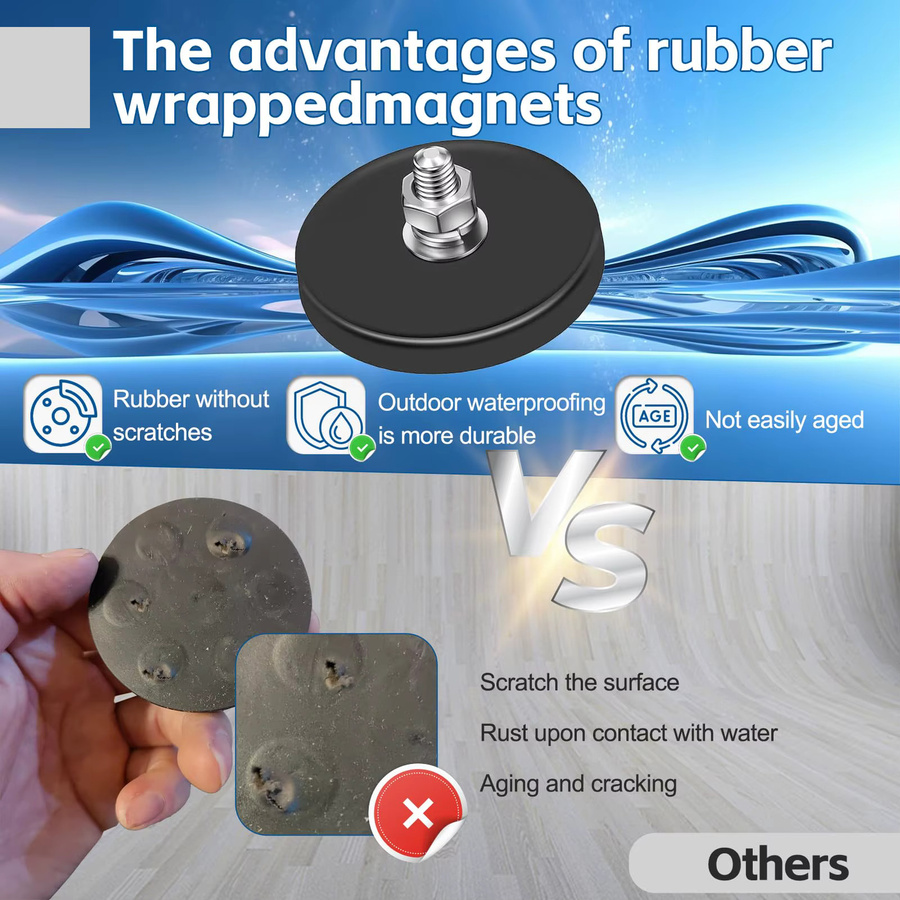 U-POLEMAG Magnet mit Gewindebolzen und Gummibeschichtung in Schwarz, Durchmesser: 88 mm - Bild 2