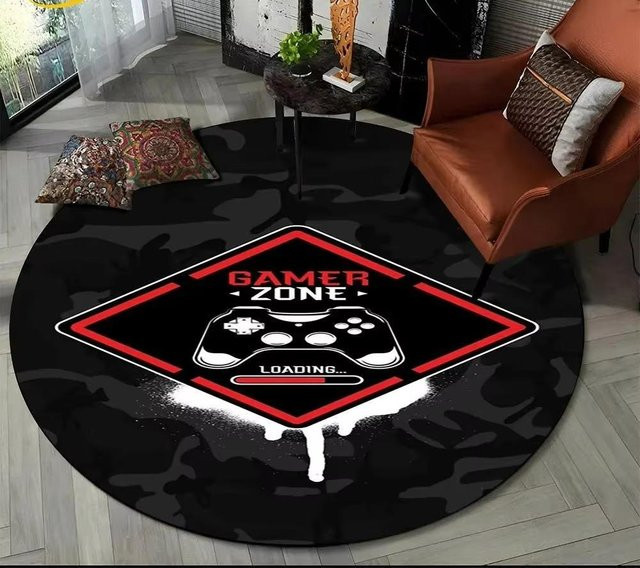 Karpetti Runder Teppich Cartoon Game Controller Design, Waschbar und Rutschfest, Farbe: Schwarz, Durchmesser: 40 cm - Bild 1