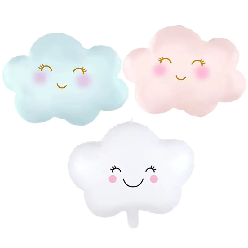 3er-Set Smiley Wolken Folienballons in Rosa, Blau und Weiß für Geburtstag, Hochzeit oder Babyparty - Bild 1