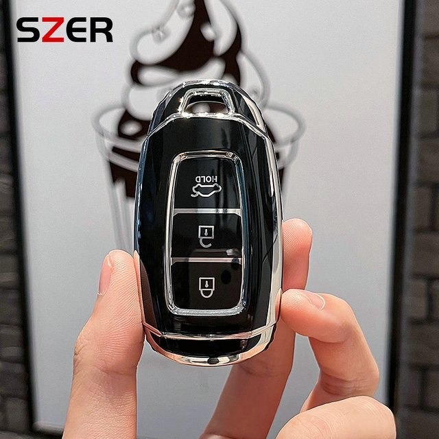 SZER TPU Autoschlüssel Etui Abdeckung in Schwarz für Hyundai i30, ix25, Elantra, Kona, Solaris, Azera, Grandeur, IG, TM, Accent und Santa Fe - Bild 1