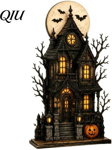 Rustikale Halloween Tischdekoration aus Holz mit Kürbis und Geist in Schwarz als mehrstöckiges Tablett für dein Bauernhaus-Ambiente - Bild 1