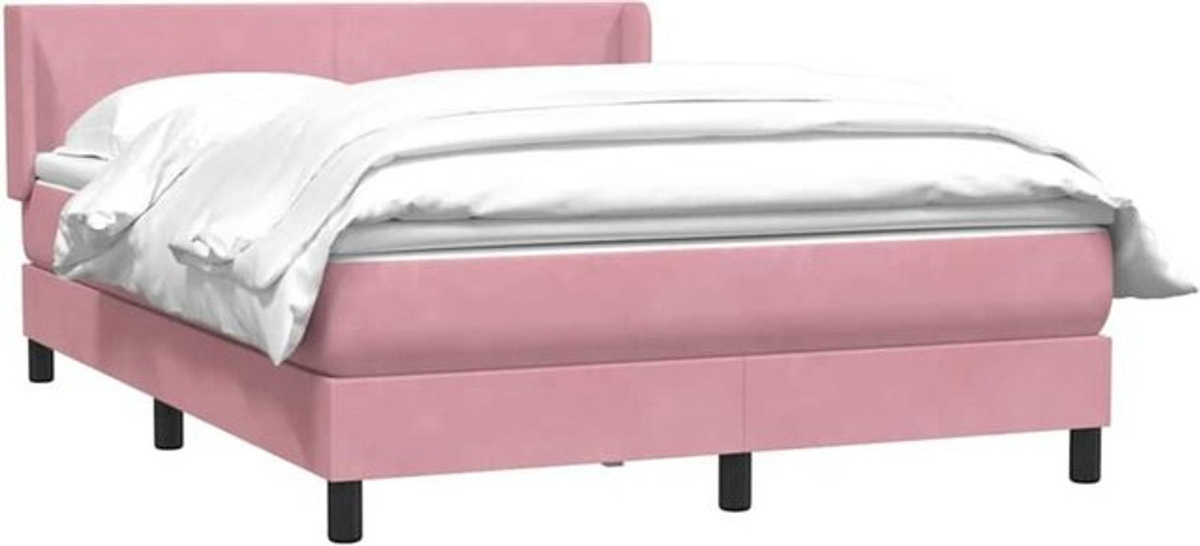 vidaxl Boxspringbett mit Matratze in Rosa und Weiß aus Samt, B/T/H: 160 x 210 cm - Bild 1