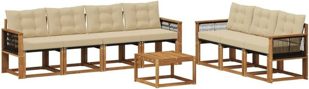 vidaXL Outdoor-Sofagarnitur aus Akazienholz mit 8 Kissen in Natur und Beige - Bild 1