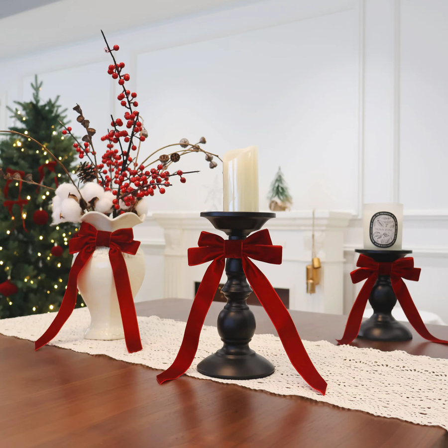 EsenTroye Weihnachtsschleifen aus Samt in Rot und Burgund für Weihnachtsbaum, Kranz und DIY-Dekoration, 10 Stück - Bild 4
